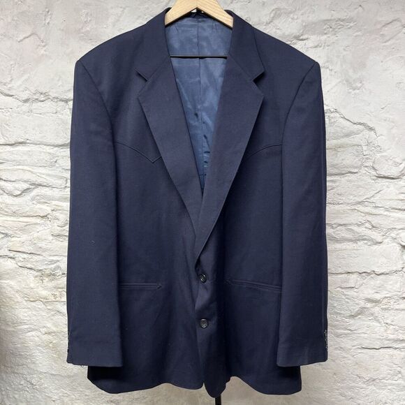 Circle S Blazer Mens 48L Western Navy Blue Sport Coat Blazer Made In USA Vintage - Picture 1 of 10